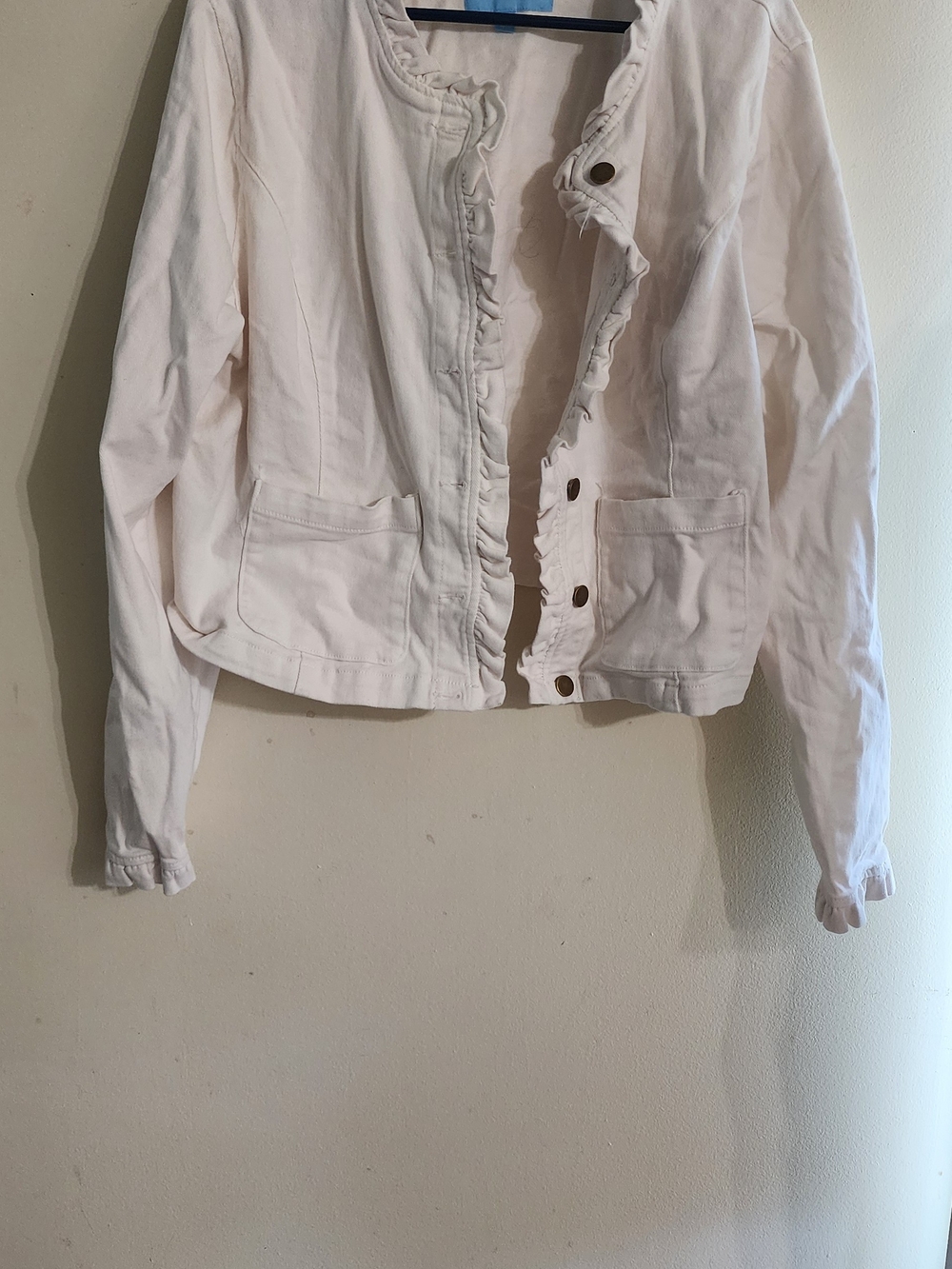 Draper James Cream Ruffled Denim Jacket Cropped Button-Front Size XXL